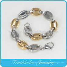 TKB-B118 Chunky Heavy Mens Stainless Steel Curb Chain Bracelet Old Metal Finishing Silver and Gold Tone